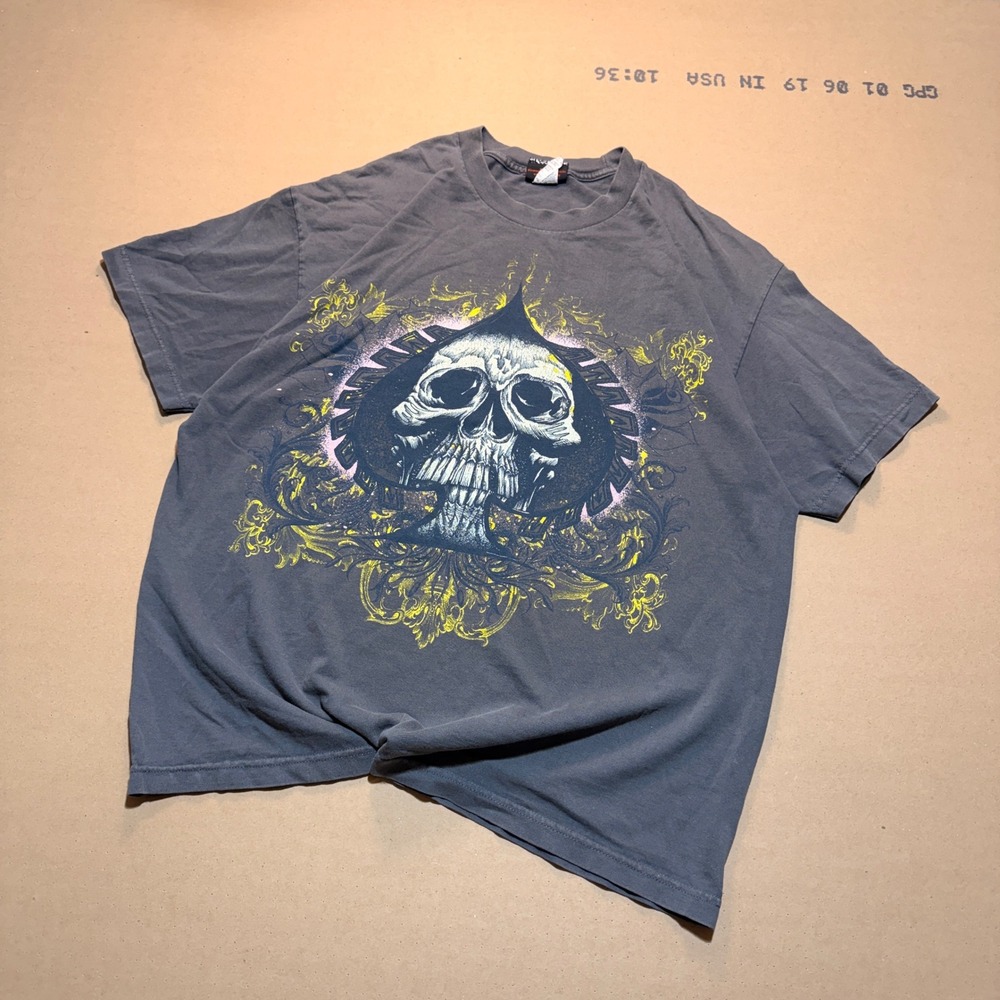 2007 Miami Ink T-Shirt XL Grey Excellent Skull Spade Tattoo Graphic Tee